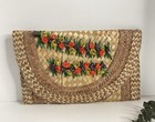 1960s Woven Straw Clutch  60s Raffia Floral Purse  Vintage Purses Handbags