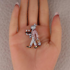 Rabbit Waiter Brooch Pin 2 Ct Round Cut Simulated Emerald 14k White Gold Plated