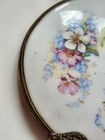 Vintage Porcelain Handheld Mirror Floral Ornate Brass Victorian