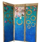 1970s Vintage Boho Chic Mid Century Rattan Wicker 3 Panel Room Divider Decorated