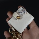 Coach Rare White Floral Dandelion Leather Mini Photo Picture Keychain Bag Charm