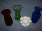 Lot Of 4 Vintage Glass Vases Various Sizes  Styles  Colors   Glass Makers 