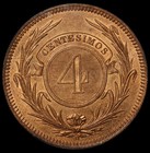 1869-h Uruguay 4 Centesimos Specimen Proof Coin - Pcgs Sp 64 Rb - Km  13 Top Pop