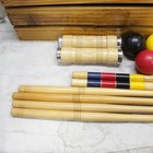 Eddie Bauer Wood Croquet Set In Pine Wood Box Case 4 Person Missing One Ball