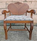 Antique Vintage Old Victorian Carved Wood Wooden Arm Chair Bench Settee Fabric
