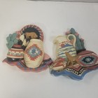 Vintage Wood Carved Native American Wall Hanging Decor Faux-talavera Cacti Etc