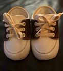 Vintage White Brown Baby Saddle Shoes  Lace Up Faux Leather Size 2 55702
