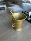Vintage Solid Brass Apothecary Mortar And Pestle Two Handles Heavy European