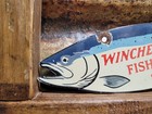 Vintage Winchester Porcelain Sign Old Fishing Lures Salmon Trout Tackle Bait