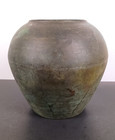 Antique 6 5  Asian Heavy Bronze Vase With Patina - Marked