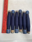 Wrapped Wood Quills  Dark Blue  Bobbins  Spools  Threaded  Textile  Lot Of 6