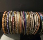 Vintage Bangle Bracelet Lot Of 80 Mixed Colors Metal Silver Gold Tone Thin Retro