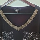 Alfani Tunic Blouse Sheer Sleeve Beaded Collar Long Top Shirt Womens Large