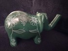 Hand Carved Soapstone Elephant  Bright Green With White Floral Accents