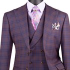 Vinci Men s Purple Plaid 3pc 2-button Modern Suit W  Peak Lapel - New