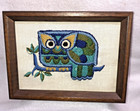 Vintage Crewel Embroidery Owl Framed Wall Art Rustic Wood Frame Boho Decor  read