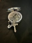 White Glass Pearl Rosary W  Crucifix   Miraculous Medal In Round Saint Case