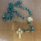 Vintage Irish Rosary Our Lady Of Knock Gold Shamrock Greenglass Beads Ireland