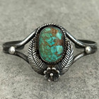 Vintage Native American Navajo Royston Turquoise Flower Sterling Bracelet Sz 6 3