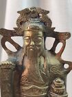 Chinese Bronze Statue Of Immortal Possibly Lu Holding A Scroll Sealed Bottom