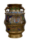 Antique Vintage Rare Shape Lrg Japanese Champleve Cloisonne Enamel Handled Vase