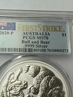 2020 P Australia Bull   Bear First Strike Graded Pcgs Ms70 1 Oz Silver Coin Ap15