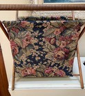 Vintage Mcm Knitting Sewing Caddy Crochet Yarn Basket Folding Wood Frame Floral