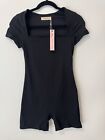 Qinsen Women s Short Sleeve Bodycon Romper Stretchy Square Neck Jumpsuit Sexy M