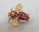 14k Yellow Gold Ruby   Diamond Fly flying Insect Pin brooch