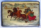Vintage Hand-painted Russian Fedoskino Lacquer Box   snowstorm  Signed Borovkova