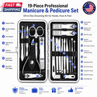 19 Pcs Manicure   Pedicure Set Stainless Steel Nail Clipper Kit Case