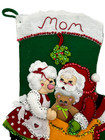 Handmade Completed Bucilla Felt Applique Christmas Stocking Mom Mr    Mrs  Claus