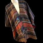 Aztec Boho Tribal Artisan Poncho Coat Pockets Wool Blend S   M Democracy