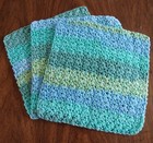 3 Handmade Crochet Dishcloths   Washcloths - 100  Cotton - 8   - Ocean Stripes