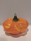 Vintage Handblown Glass Pumpkin Paperweight 4  Orange Yellow Swirl 