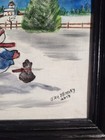Framed Watercolor Painting Of Christmas Scene Papa   Son Snowman Jan Kenney 2013