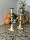 1850   s English Beehive Diamond Solid Brass Push-up Candlestick Holders Set Of 2