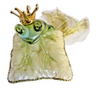 Lot Of 2 Vintage Green Prince Frog With Crown On Pillow With Tassel  sku  2647 