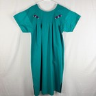Vtg Handmade Mexican Huipil Embroidered Green Floral Dress Boho M  No Sz Tag