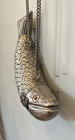 Vintage Silver Tone Metal Fish Purse With Red Rhinestone Eyes
