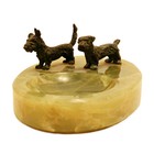 Art Deco Green Onyx Bronze Double Scottish Terrier Desk Tray C 1930 Austria