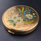 Vintage Melissa England Blue White Enamel     daisy Gold Plated Compact 3 