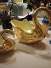 Mid-century Porcelain Gold Swan Planters