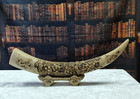 Signed Antique Japanese Carved Art Scenes In Ivory Color From 19th Century    