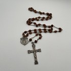 Vintage Antaya Sterling Silver Rosary Brown Acrylic Beads Crucifix Necklace 24   