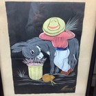 Pair Folk Art Mexican Or Spain Gouache Paintings Donkey W Boy Girl Signed Framed