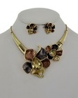 Gold Tone Glass Necklace   Earring Set