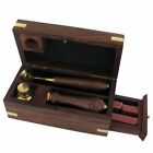  Antique Vintage Brass Wax Seal Stamp Set Seals Kit Spoon Sticks Burner Wood Box