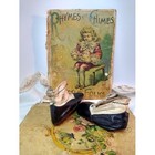 Antique Baby Shoes  Edwardian Leather Pre-walker  Black Cream Lace-up Pair