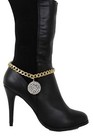 Women Boot Bracelet Gold Metal Chain Shoe Anklet Bling Disco Ball Charm Pair